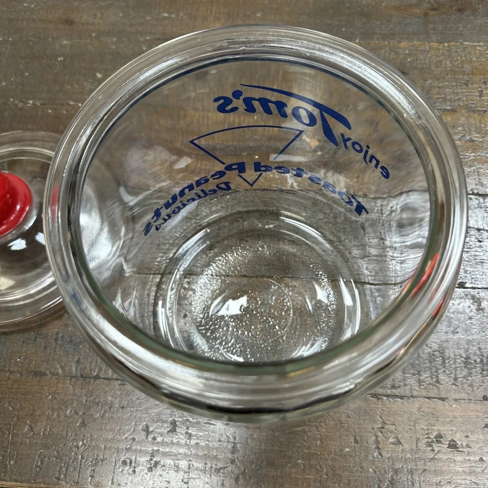 VTG Tom's Toasted Peanuts Advertising Glass Jar Embossed Lid 8
